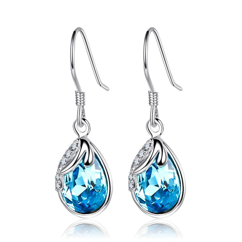 

S925 pure silver Austrian crystal element simple water drop earhook female Korea exquisite simple small Earring Jewelry