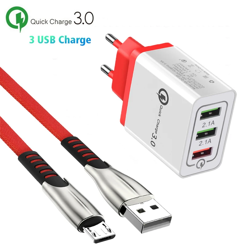 Travel EU Plug QC 3.0 Fast Charger Micro USB Cable For Huawei Honor 8 10 9 Lite 7A 7C Pro Xiaomi Redmi 7A 6A 4A 4X 5A Note 4 5 6