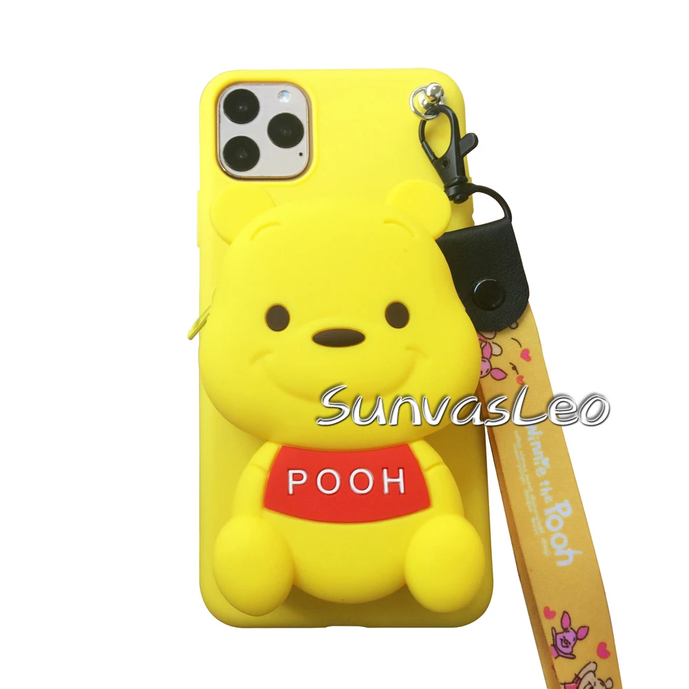 Winnie Bear 3D кошелек для samsung Galaxy Note 10/Note 10 Plus, мягкий силиконовый чехол с изображением животных из мультфильма, чехол-кошелек, чехол для телефона с цепочкой и кабелем - Цвет: Winnie Bear