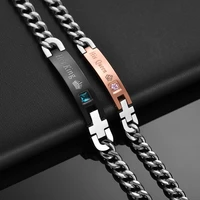 his queen her king black rose gold color womens male chain crystal couple bracelet for men femmo on hands jewelry