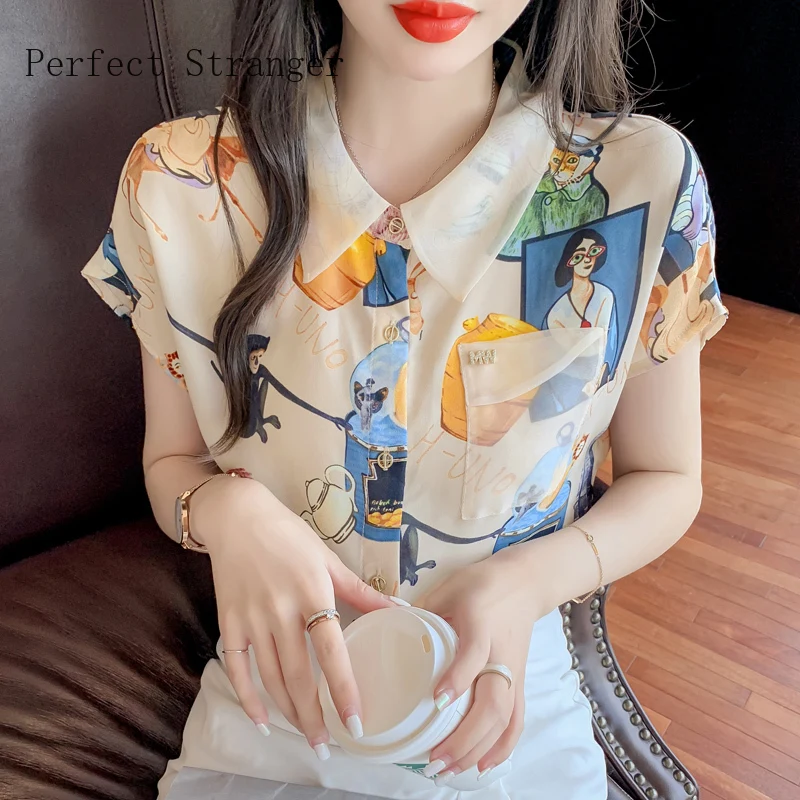 

2021 LeisureWomens Tops and Blouses Short Sleeve Shirts Women Peter Pan Collar Chiffon Women's Blouse Vintage Top Female