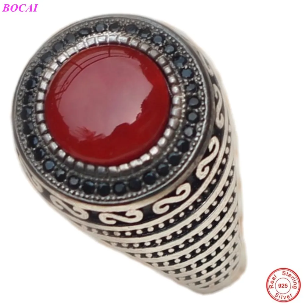 

BOCAI S925 sterling silver jewelry rings personality fashion generous zircon wide-faced Middle Eastern men's 925 silver ring