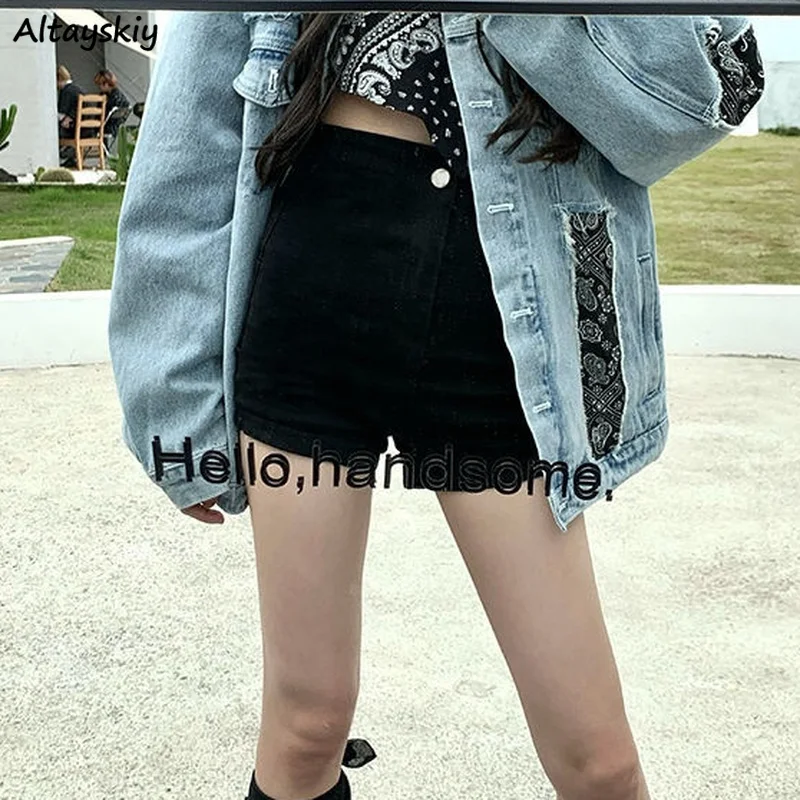 

Women Shorts Denim Solid Skinny Slim High Waist Stretchy Fashion Hot Streetwear All-match Casual Cool Sheath Teenagers Retro Ins