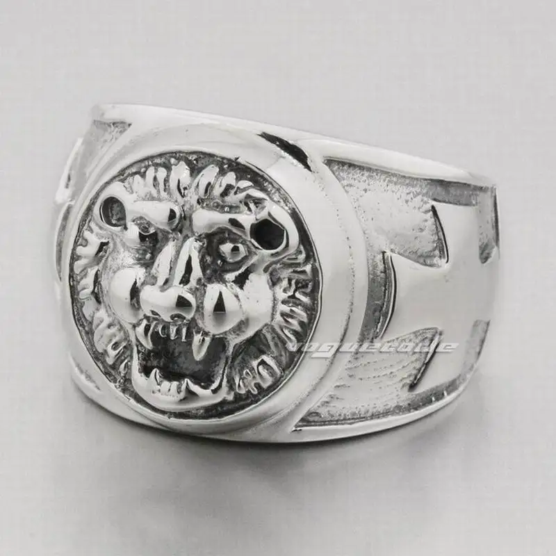 

925 Sterling Silver Lion Cross Mens Biker Rocker Punk Ring 8S007 US Size 7 to 15