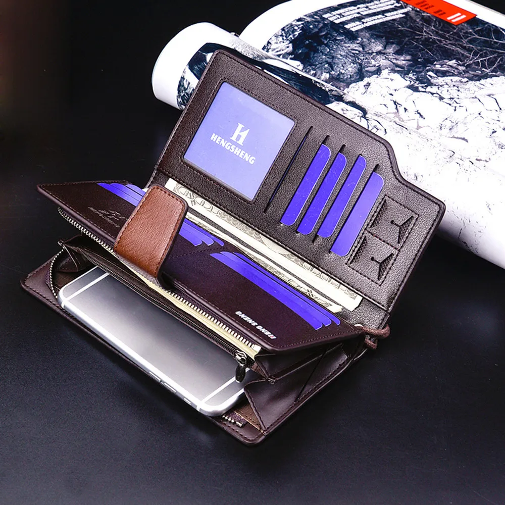 Высококачественный кожаный Длинный кошелек для мужчин мужской клатч на молнии