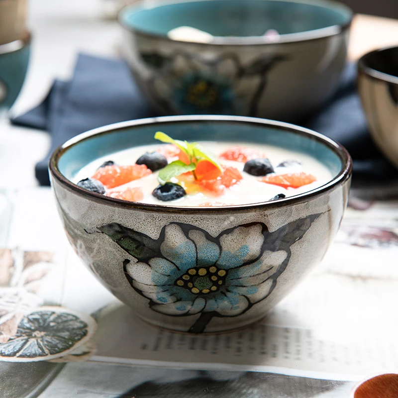 Японская керамическая чаша для завтрака с ручной росписью обеденная йогурта