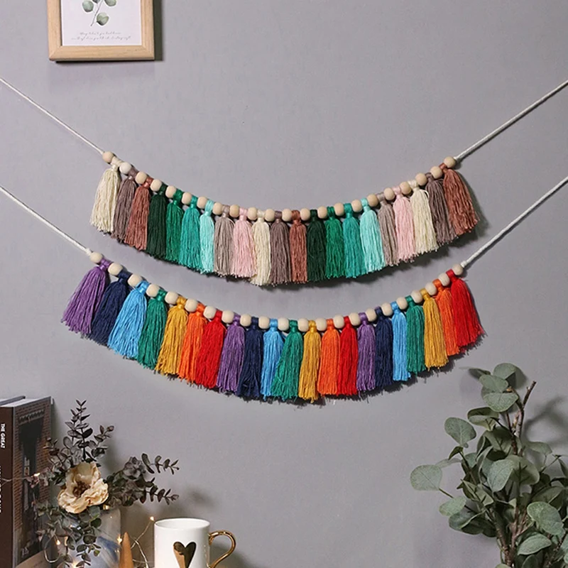 

2 PCS Nordic Macrame Rainbow Rope Woven Tassel Wall Hanging Tapestry Decor Kids Room Nursery Decoration Ornament