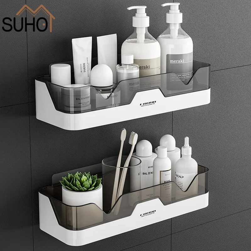 

Fashion Waterproof Wall-mounted Plastic Storage Shelf Simple Style Shower Organizer Rack Kitchen And Bathroom Storage Holder