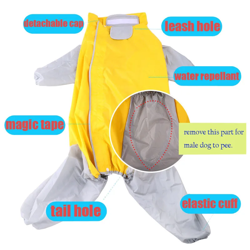 VOW Pet Small Large Dog Raincoat Waterproof Clothes For Jumpsuit Rain Coat Hooded Overalls Cloak Labrador Golden Retriever 2021 | Дом и сад