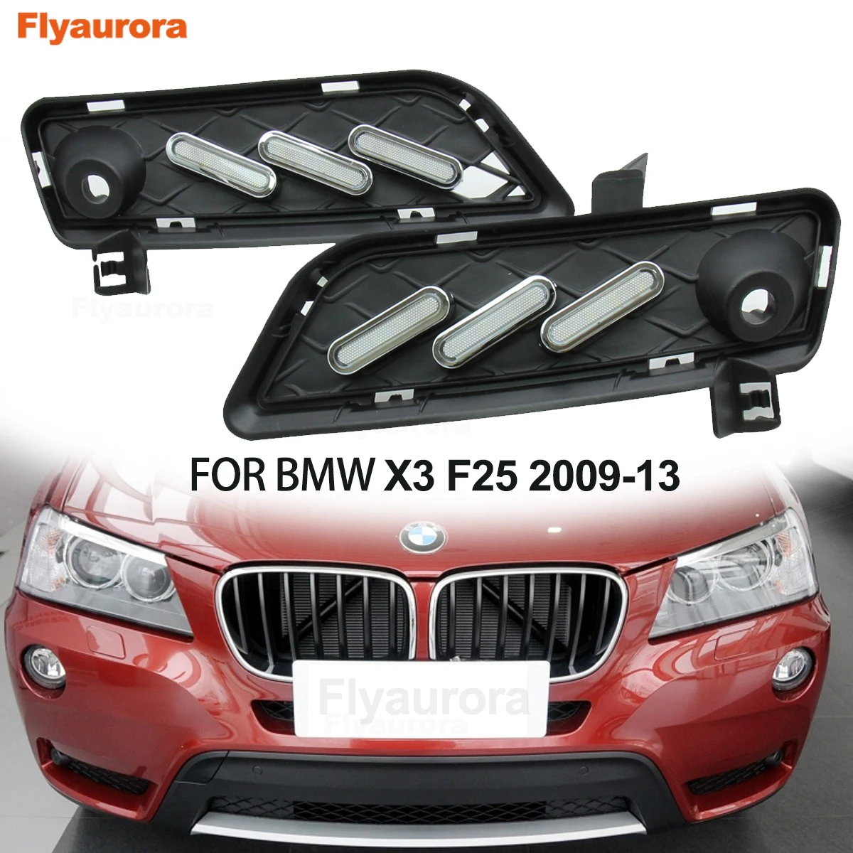 

For BMW X3 F25 E83 LED DRL White Daytime Running Light Amber Turn Signal Light Fog Lamps car Accessories 2009/10 2011 2012 2013