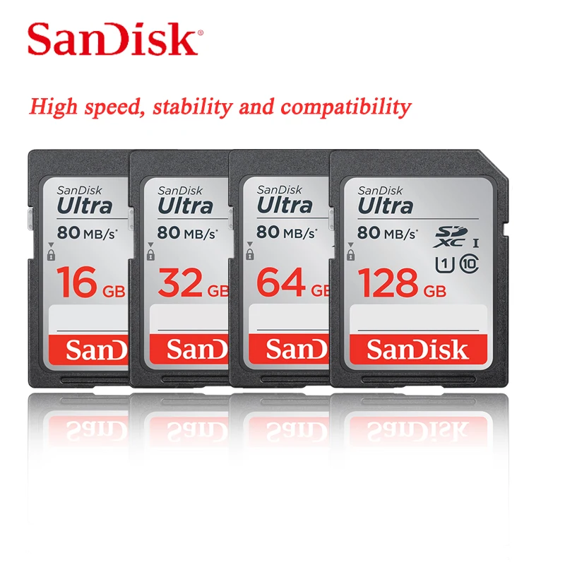 Карта памяти SanDisk Ultra SDHC/SDXC SD класс 10 16 ГБ 32 64 128 C10 UHS-I 80 МБ/с. флеш-карта для камеры Full