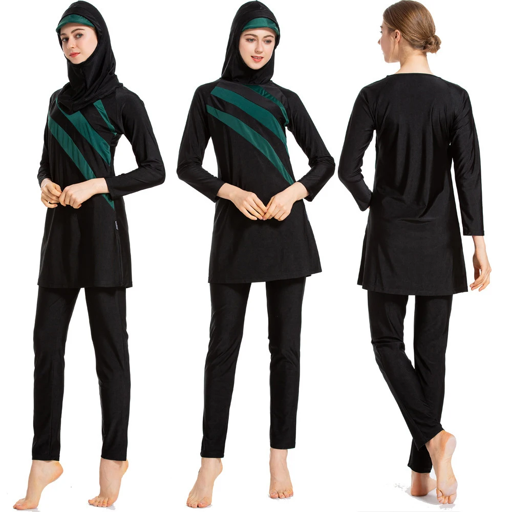 

Muslim Swimwear Conservative Modest Fashion Black Islamic Borkini Plus Size Hijab Long Sleeve Burkini Free Shipping Swimsuit 6XL