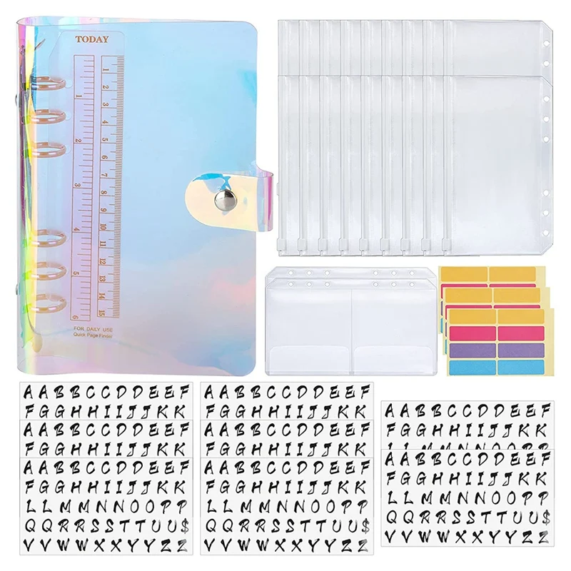 

33Pcs Budget Organizer Binder Cash PVC Money Storage System, Alphabet Stickers,PVC Bags,A6 Storage Bags,for Daily