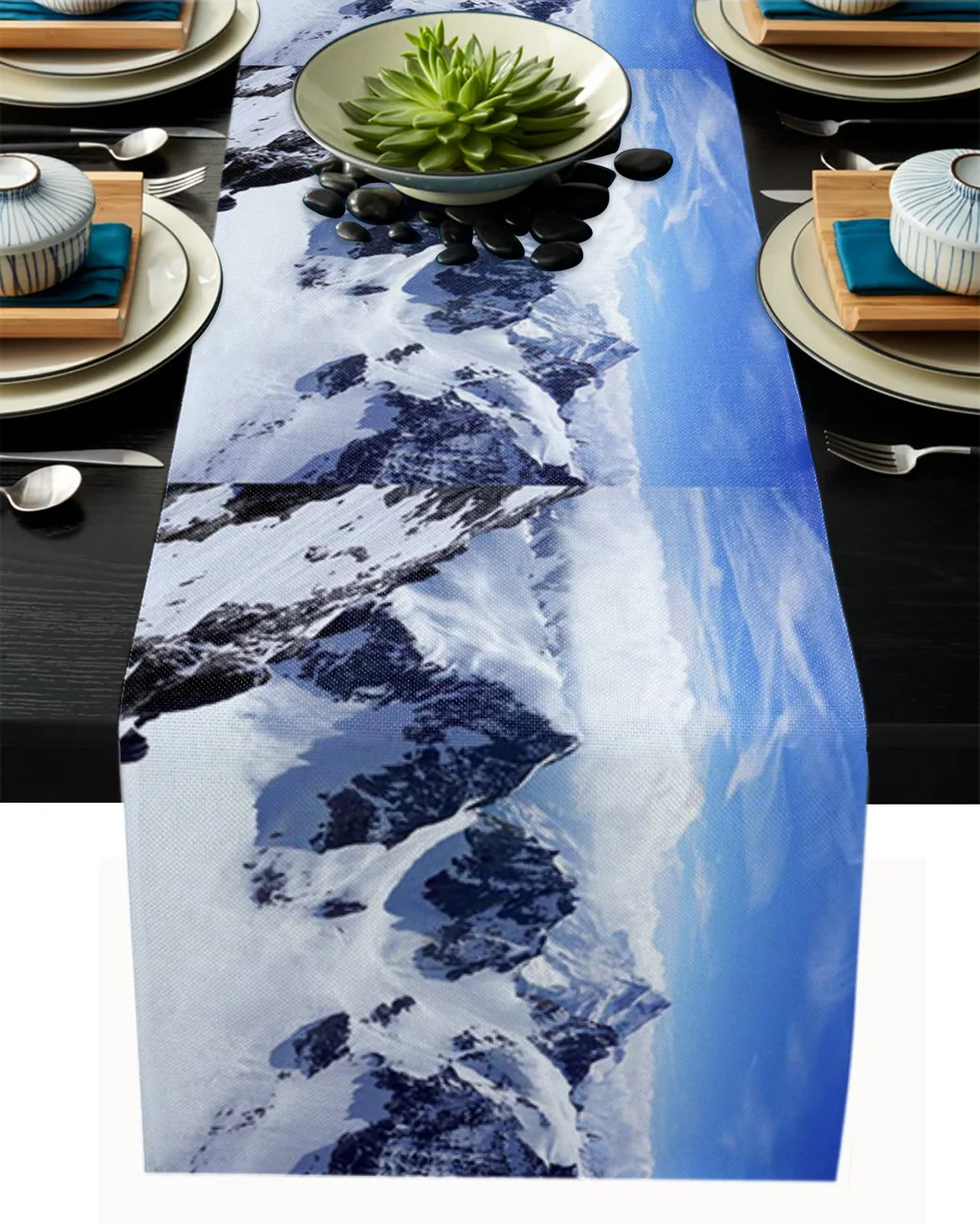 Snow Mountain Landscape Table Runner Wedding Decor Flag Christmas Decorations for Home Cloth | Дом и сад