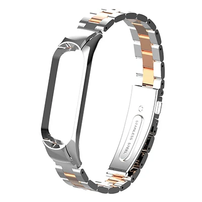 Silver Rose Gold HANGRUI mi Band 4 металлический ремешок из нержавеющей стали для Xiaomi mi Band 4/3 Замена браслета mi band 4 совместимый ремешок с пряжкой - Цвет: Silver Rose Gold