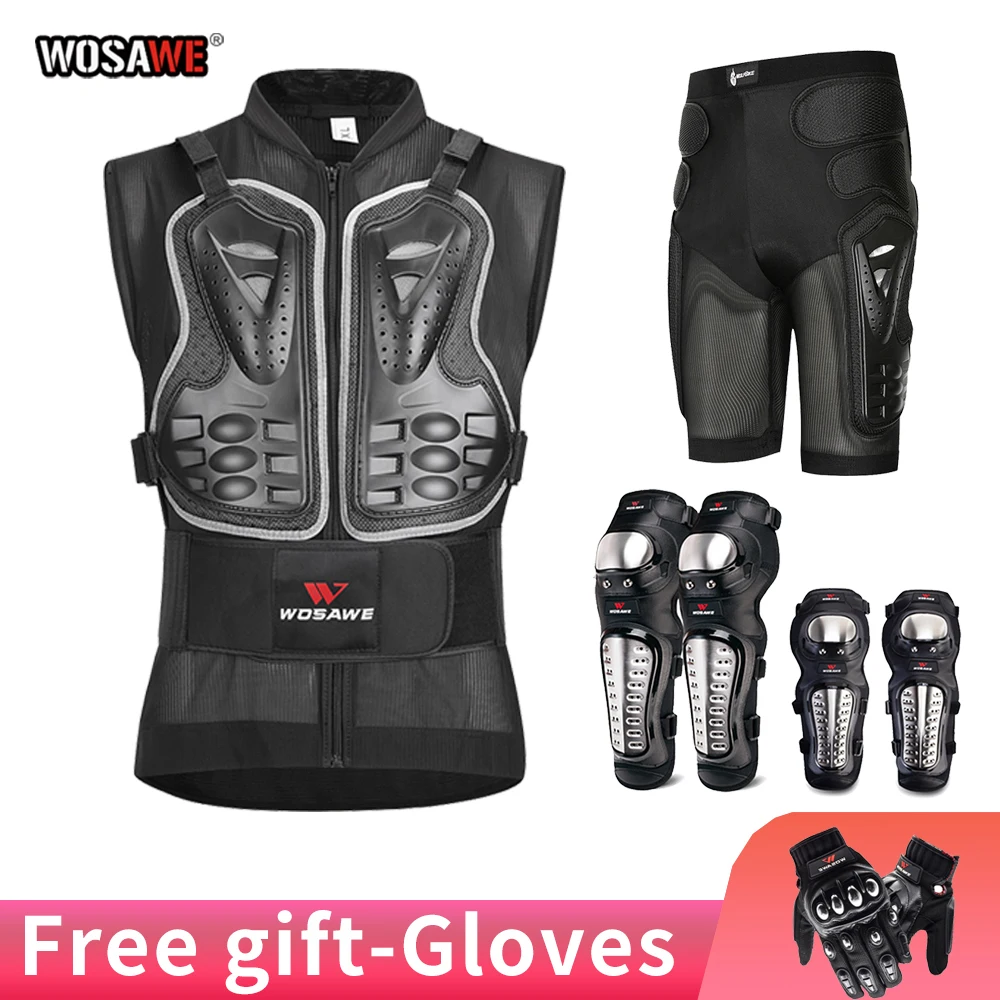 

WOSAWE Motorcycle Racing Jacket Armor Off Road Moto Motocross Armor Suit Moto Armor+Shorts+Kneepads+Elbowpads Protective Gear