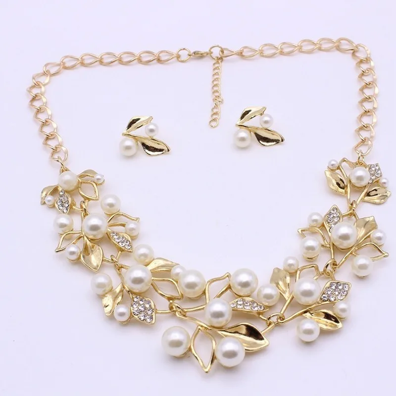 Модные ювелирные изделия изысканный жемчуг кристалл лист короткая ключица