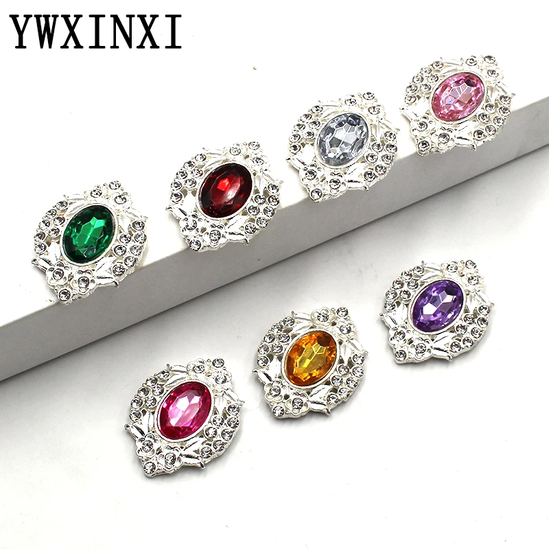 

YWXINXI 10Pcs new alloy oval shiny rhinestone flat buttons, DIY handmade clothing, hair accessories, decorative jewelry accessor