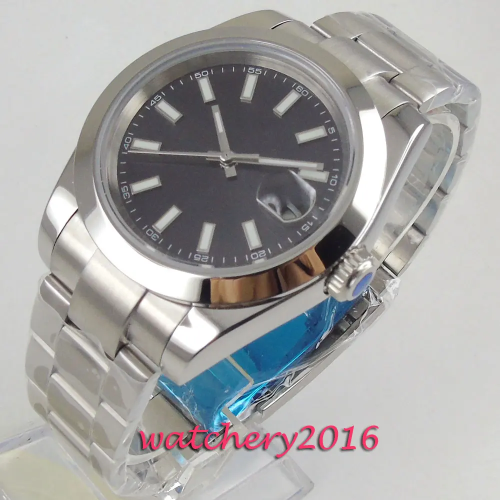 40 мм стерильный черный циферблат Дата стальной чехол сапфировое стекло MIYOTA 8215