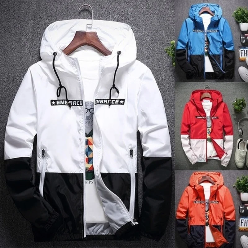 

ZOGAA Mens Bomber Hooded Jackets Spring Autumn Casual Slim Zipper Patchwork Windbreaker Coat Male Cool Outwear Hooded Overcoats