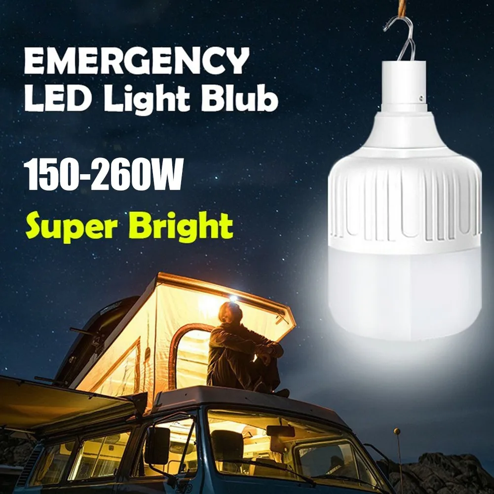 150-260W USB Rechargeable Bulb LED Emergency Light Bulb Outdoor Camping Adventure Lamp Portable Saving Night Market Stall Light