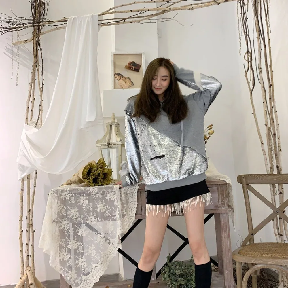WHITNEY WANG Осенняя мода уличная Лоскутная Толстовка с капюшоном для женщин толстовки пуловер