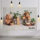 Фон для фотосъемки с изображением деревянного пола Тедди медведя леса деревьев игрушек Детский фон на 1-й день рождения для фотостудии