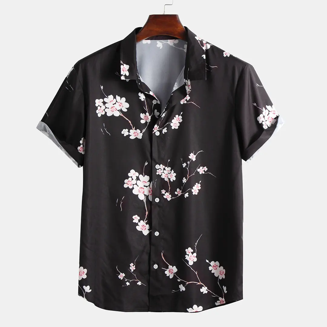 

ZOGAA 2021 New Shirt Harajuku Style Cotton Breathable Casual Sportswear Cherry Blossom Pattern Short Sleeve Shirt High Quality