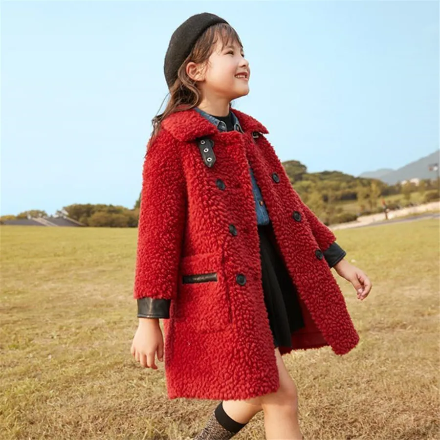 

Girls Winter Jackets Lambs Wool Coats Kids Warm Jackets Children Fleece Outerwear Girls Loose Pink Coats Teen Overcoat 3-15year