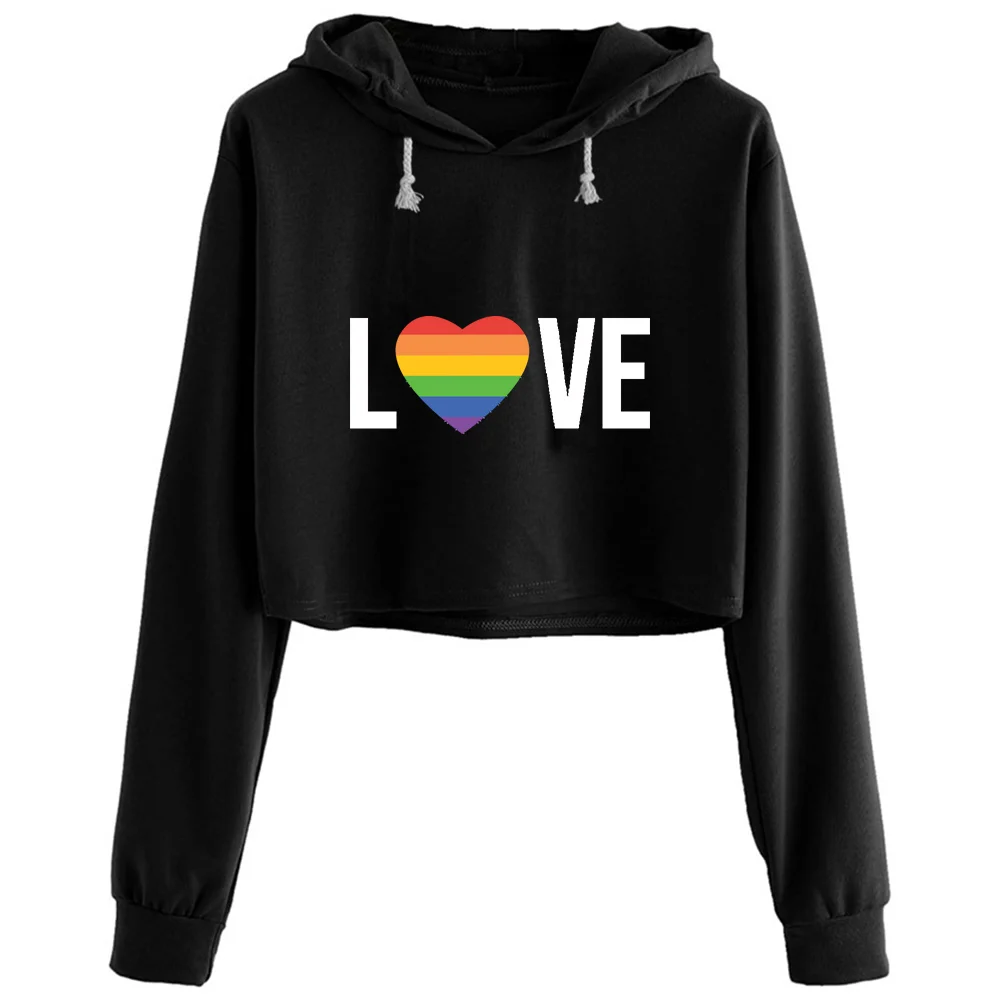 

Love Rainbow 2 Crop Hoodies Women Y2k Kawaii Goth Grunge Pullover For Girls
