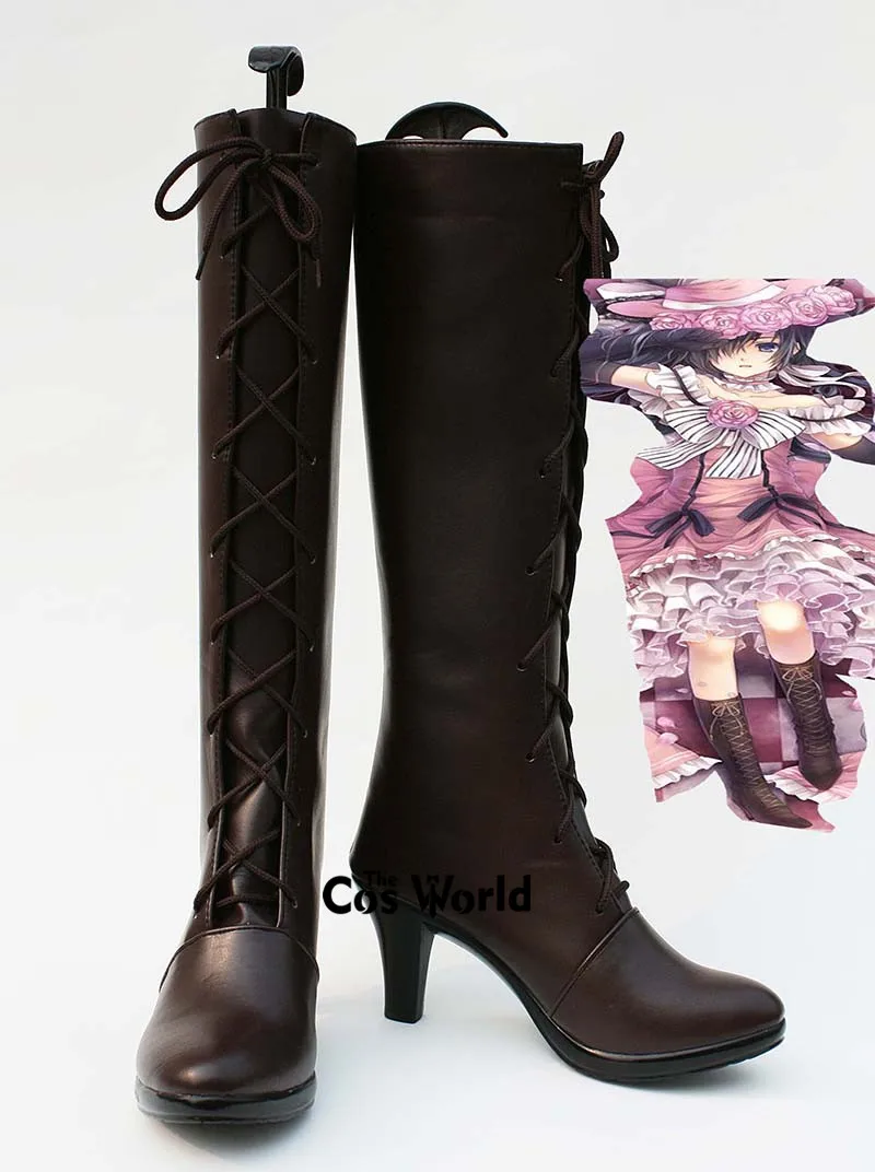 

Черные Батлер II Kuroshitsuji горничная небеса Phantomhive аниме на высоких каблуках по индивидуальному заказу обувь для косплея сапоги