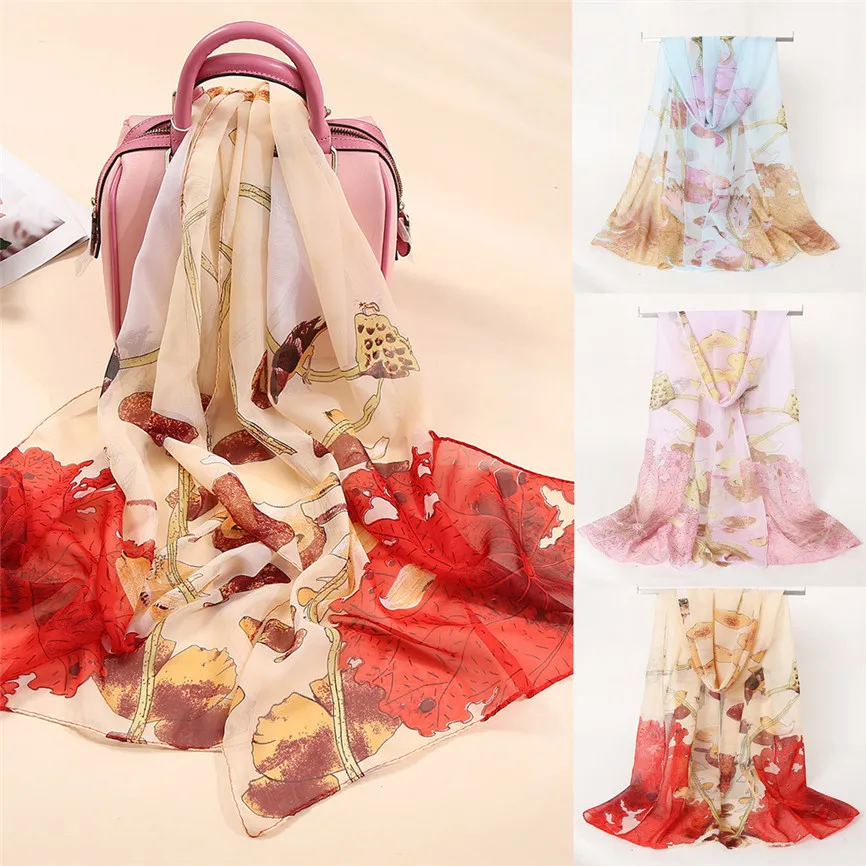 Зимний шарф женский длинный вуаль Цветочный Принт Мягкие пашмины шали и