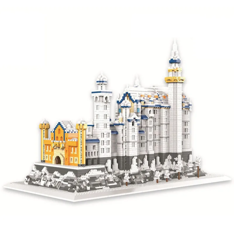 

ZRK 7828 World Architecture Winter Swan Stone Castle Snow Model DIY Mini Diamond Blocks Bricks Building Toy for Children no Box