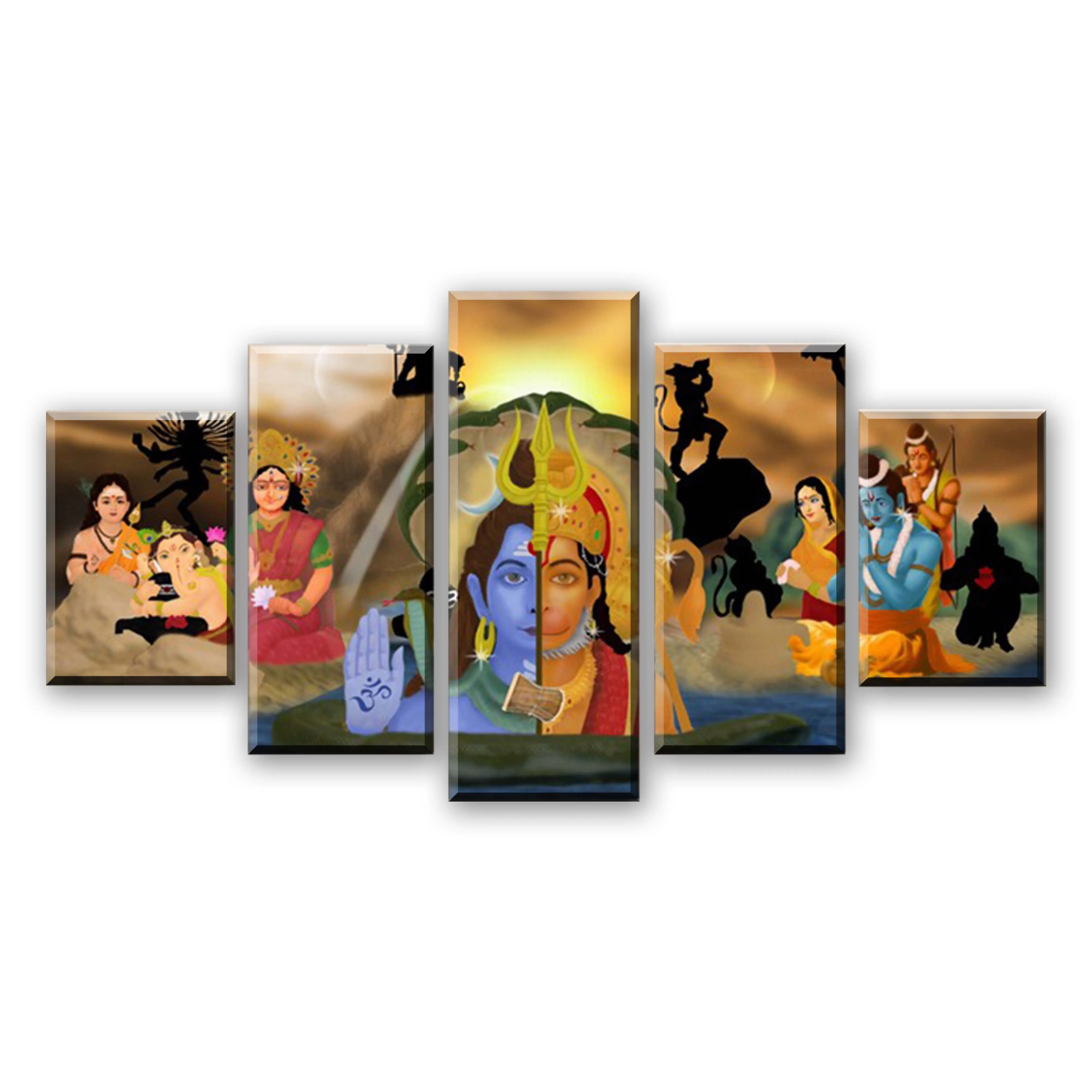 

HD Print 5 pcs wall art painting Hanuman And Shiva India Buddhism Ganesha canvas Painting Canvas home decor wall art