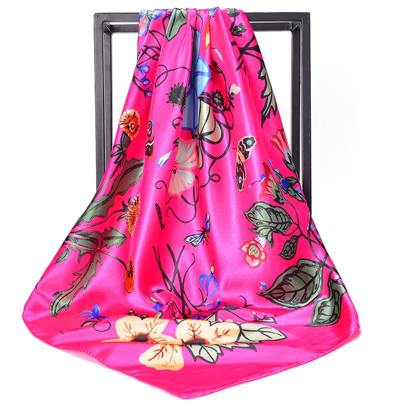 

90*90cm Square Foulard Silk Scarves Women head Ladies Shawl wrap muffler pareo Bandanna female chiffon hijab poncho