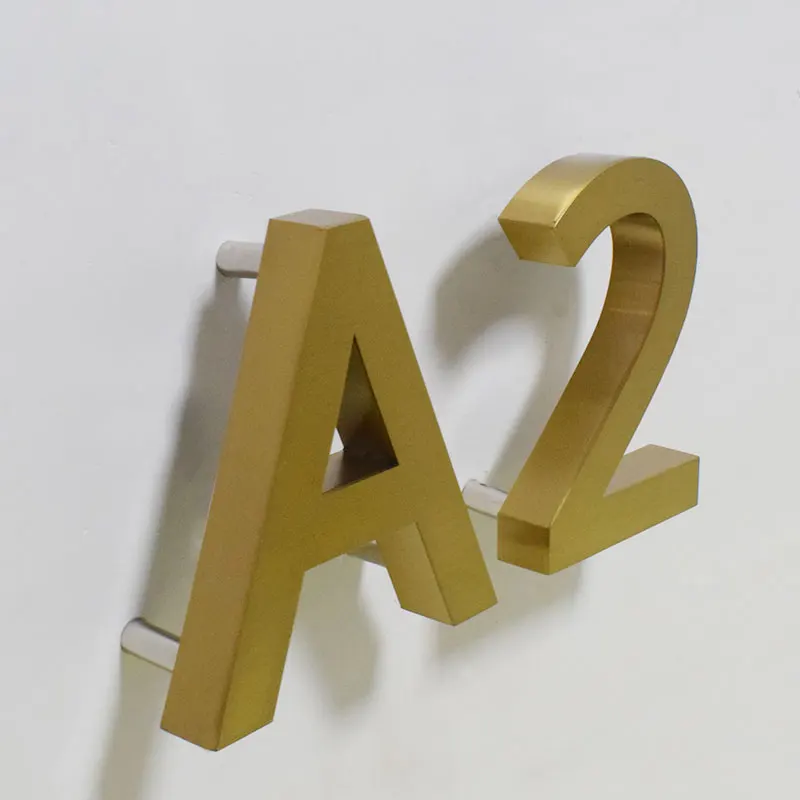 House Numbers 0-9 ABC Outdoor Metal 3D modern gold Stainless Steel Lettre Sign Address Home Hotel apartment door number plate