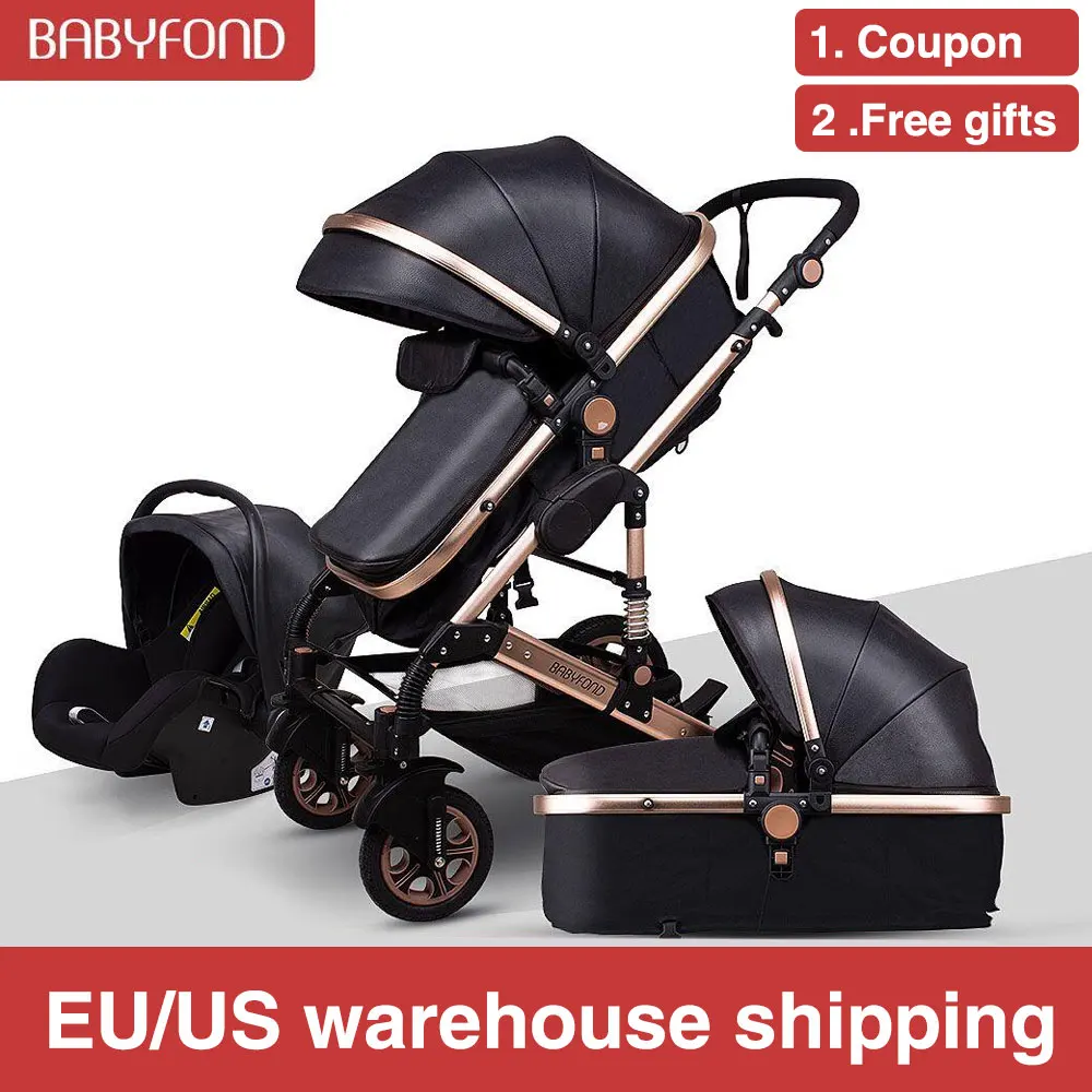 Роскошная детская коляска 3 в 1 Babyfond с высоким ландшафтом портативная Золотая
