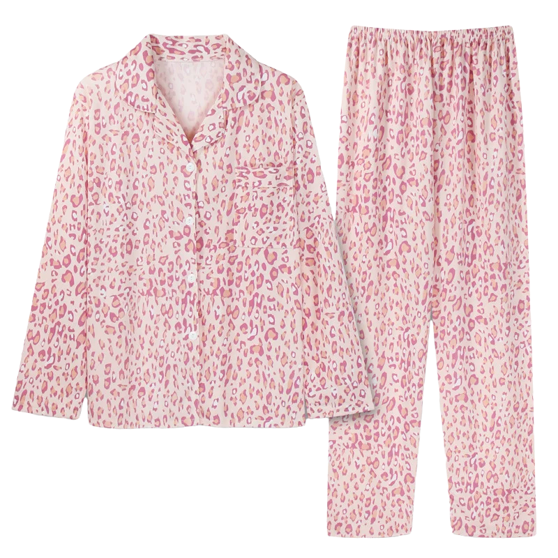 Pajama Set for Women Sexy LeoPard Pyjama Spring Autumn Sleepwear Suits Long-Sleeve Home Clothes Casual Outwear 2Pieces Striped