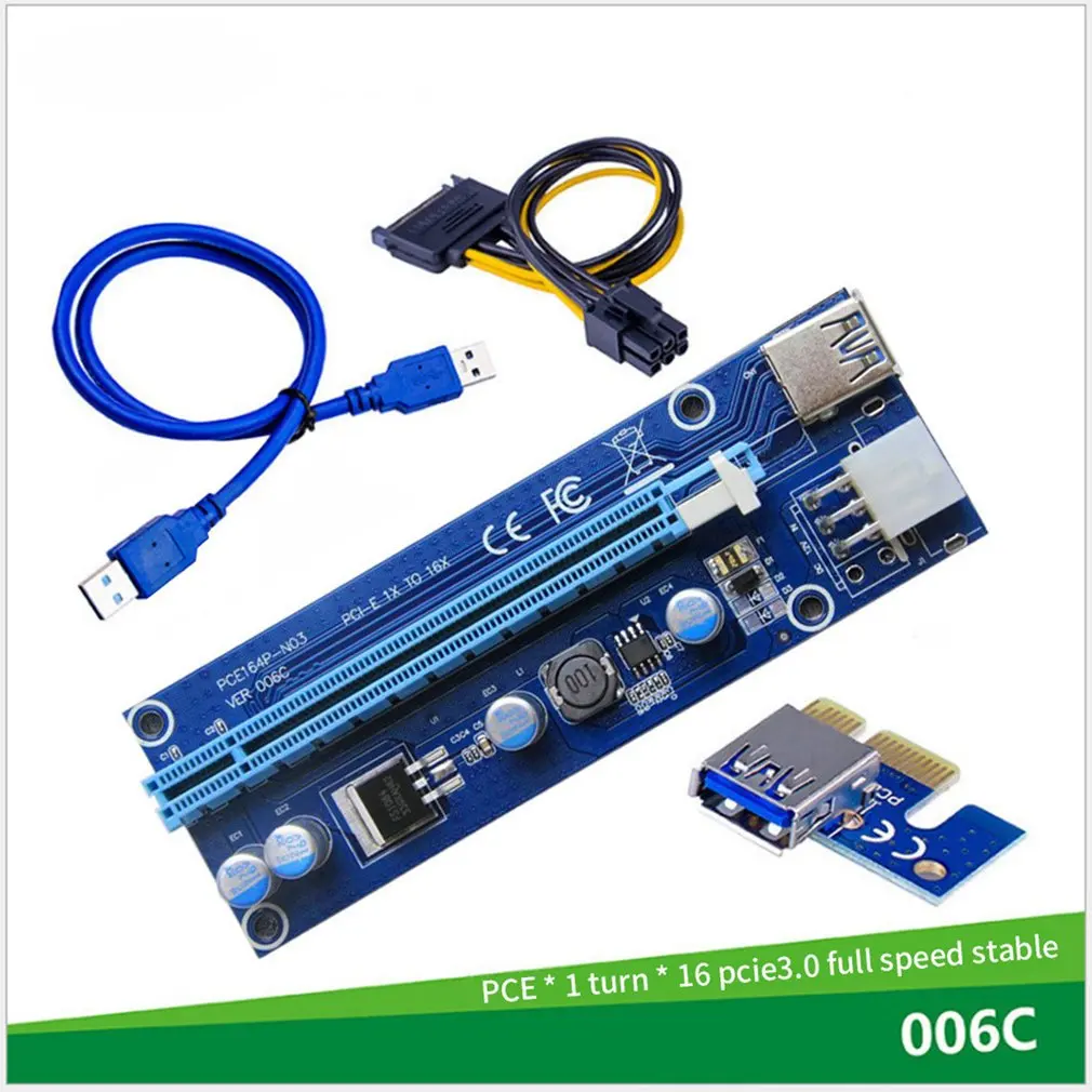 

Hot Selling 008S/006C 3 In 1 PCIe PCI-E PCI Express Riser Card 1x To 16x USB 3.0 Data Cable for Bitcoin Mining BTC Graphics Card