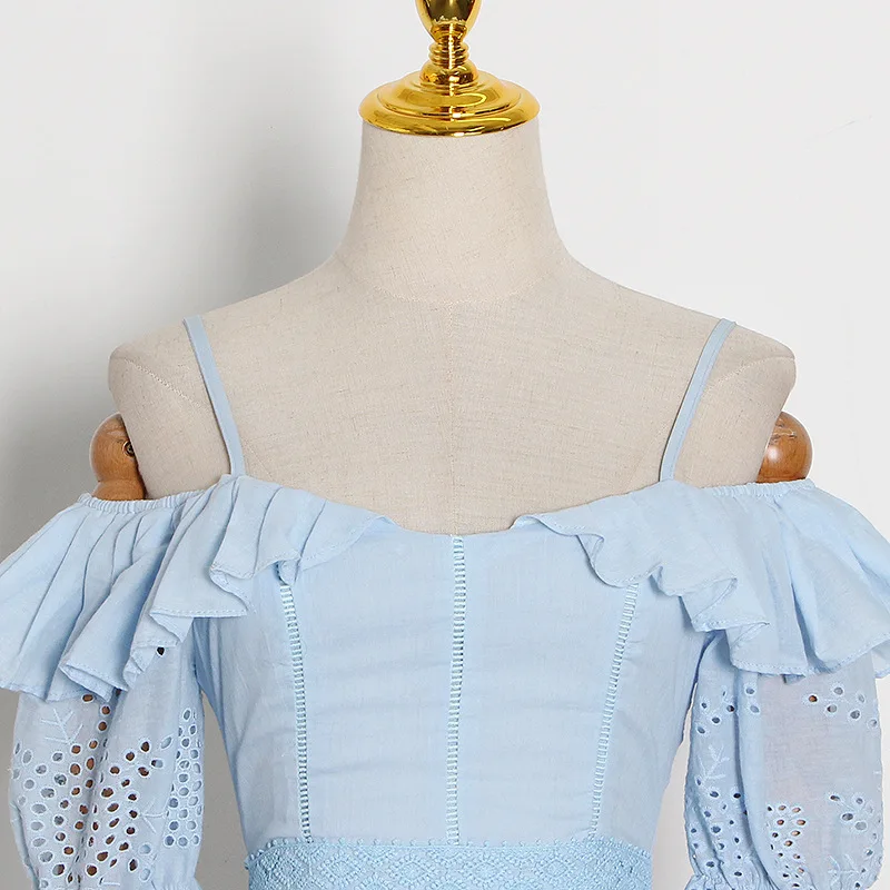 

MSXU 2020 Autumn new high quality ladies sexy off shoulder short sleeve ruffles cotton mini dress women puffy short dress