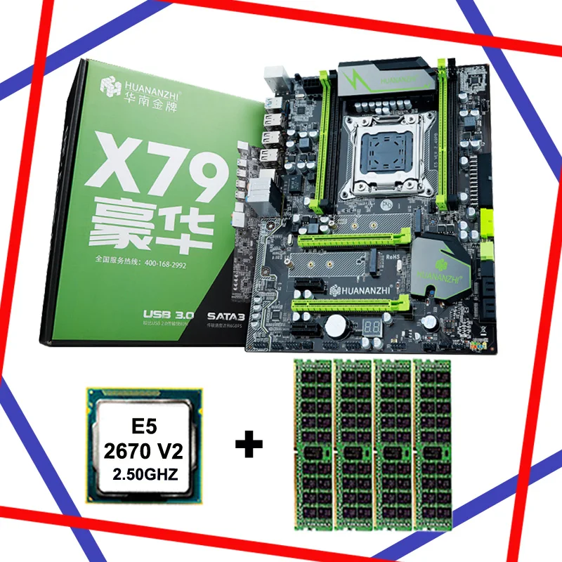 Хит продаж! Материнская плата HUANAN V2.49 X79 CPU RAM combos Xeon E5 2670 V2 (4*4 Гб) 16 ГБ DDR3 RECC memorry все