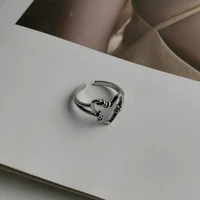retro silver color love heart hollow open ring female ins trend sweet elegant handmade hip hop fashion ring party accessories