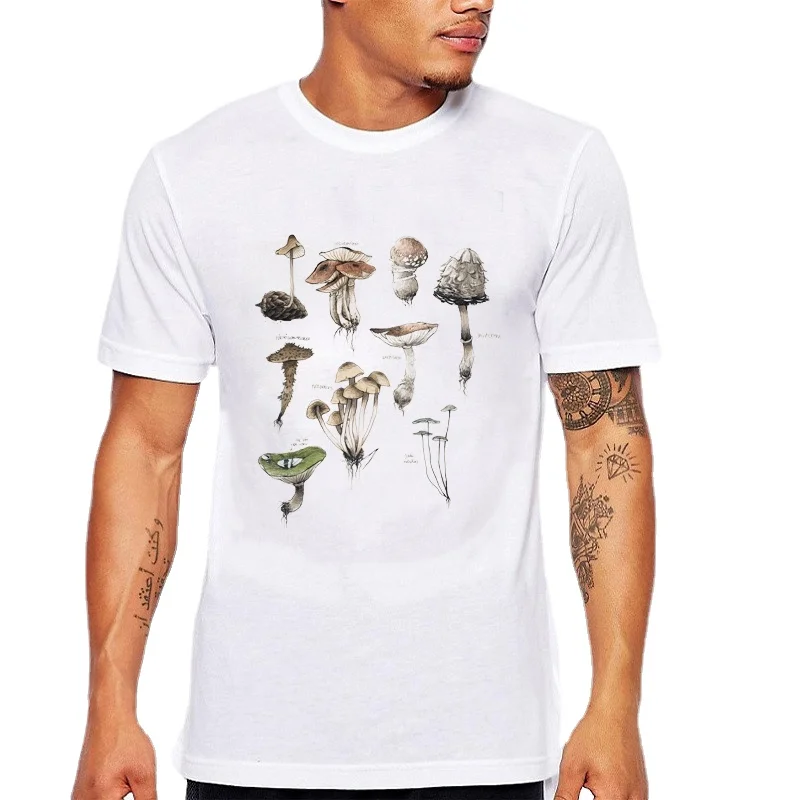 

Men tshirt 2019 funny t shirts Mushrooms Fungus printed white vintage t shirt men summer shirt graphic tees tumblr tops clothes