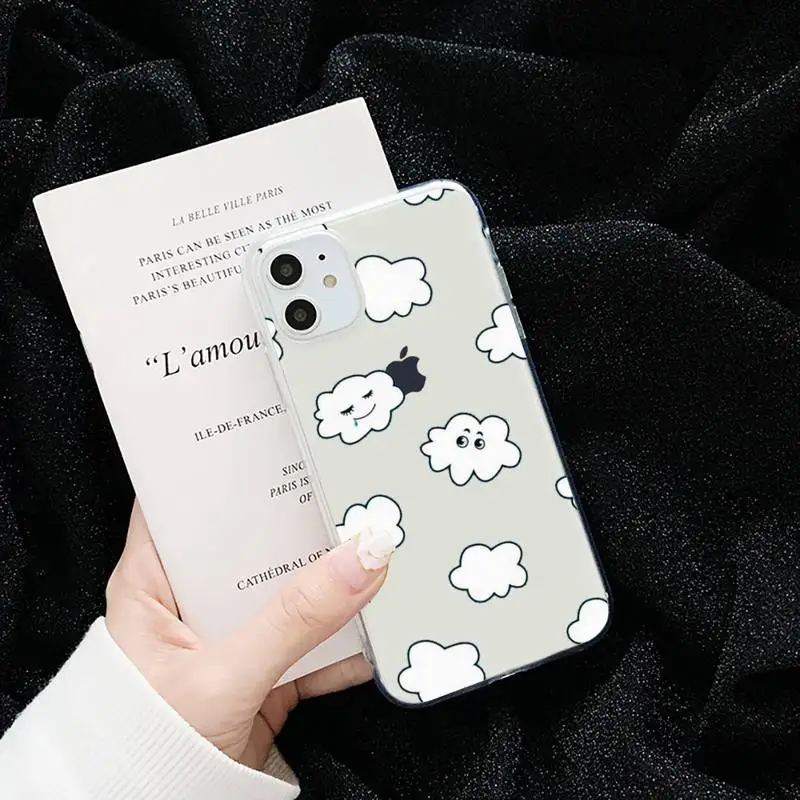 

Cartoon cute funny clouds Phone Case Transparent for iPhone 6 7 8 11 12 s mini pro X XS XR MAX Plus cover funda shell