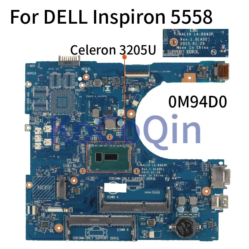 Для DELL Inspiron 5458 5558 5758 Celeron 3205U Материнская плата ноутбука CN-0M94D0 0M94D0 LA-B843P SR215 DDR3 материнская плата для ноутбука