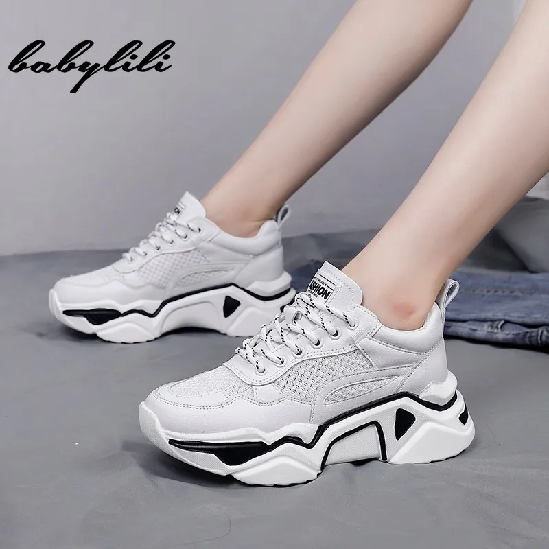 Женские кроссовки на танкетке платформе для папы женские с сеткой дышащая обувь