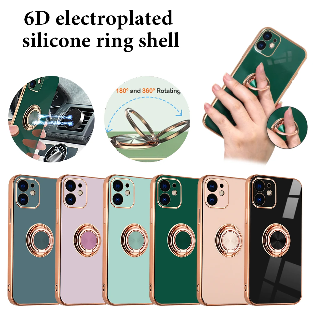 

Easterm Plating Silicone Ring Holder Cases For iPhone 12 11 Pro Max XR XS X 7 8 SE 2020 Phone Case Cover
