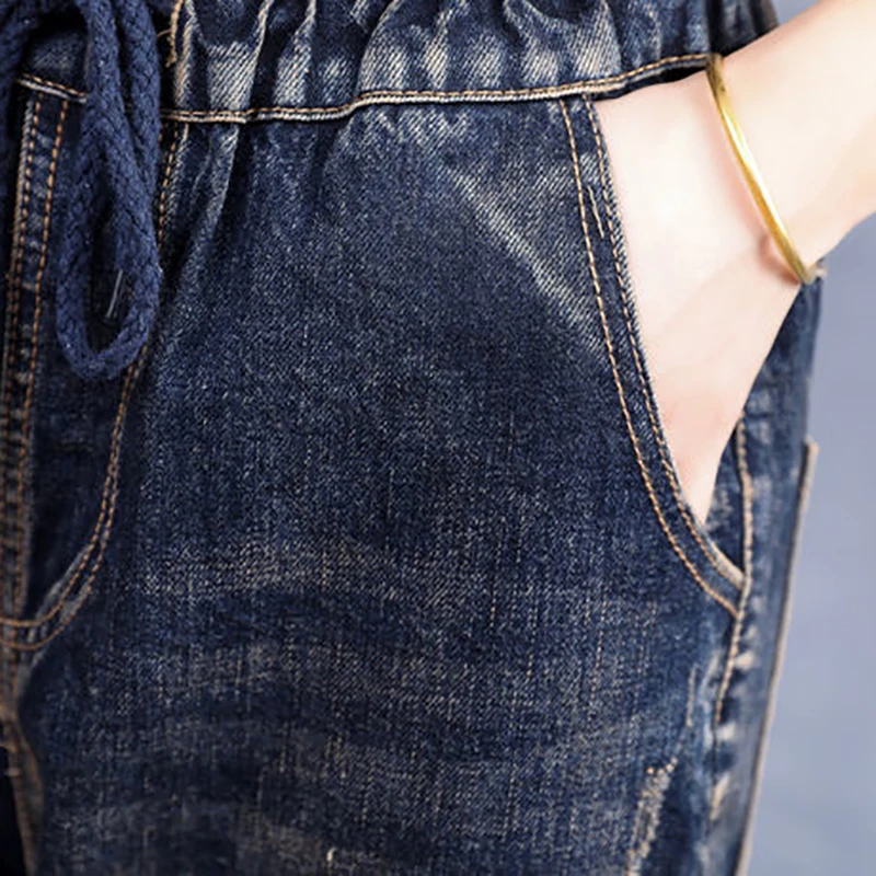 Джинсы-шаровары женские до щиколотки повседневные брюки из денима с высокой