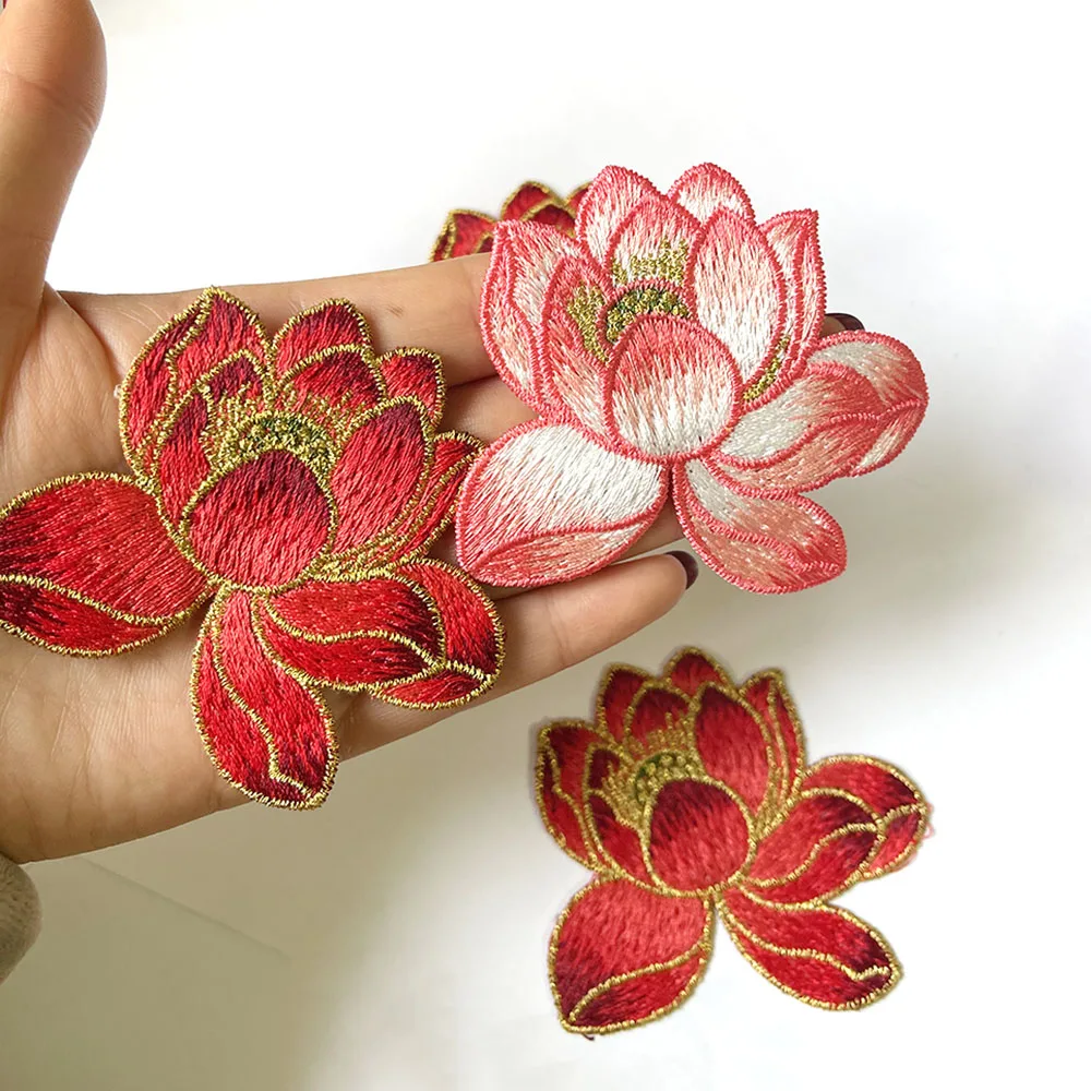 Высококачественная аппликация в виде цветка лотоса нашивка из ткани для