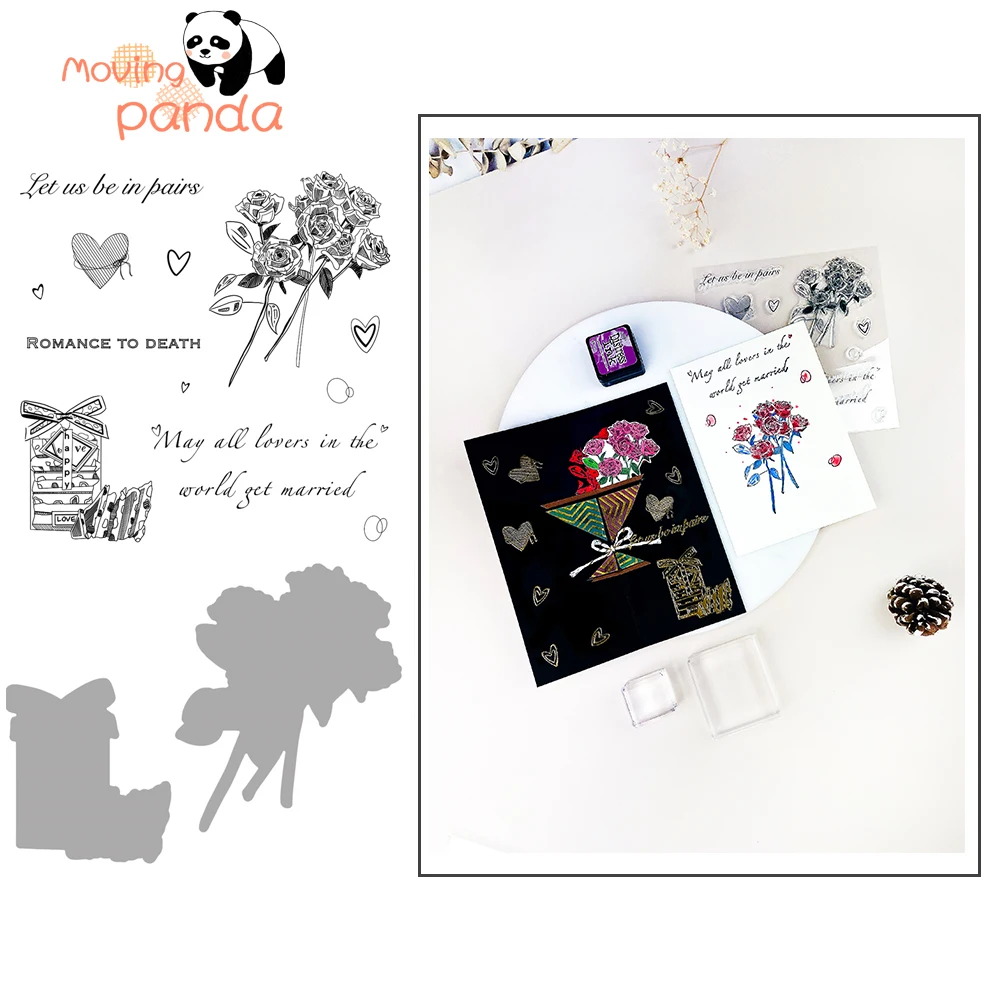 

Rose Flower Metal Cutting Dies And Clear Stamps Stencil For DIY Valentines Day Card Making Embossed Scrapbook Craft Template